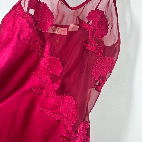 Victorias Secret Gold Label Slip Dress Size M Pink Satin Embroidered Semi Sheer - Picture 3 of 7